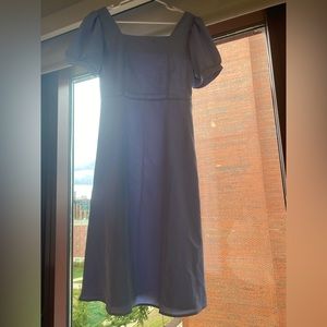 Baby blue puffed sleeves midi dress